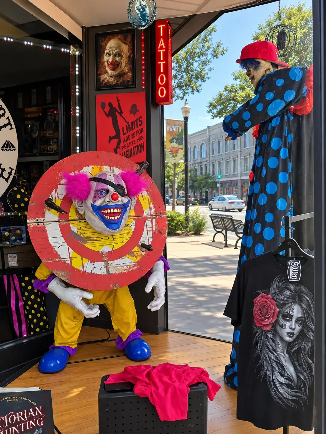 Colorful horror character display inside the Renegade Ink storefront
